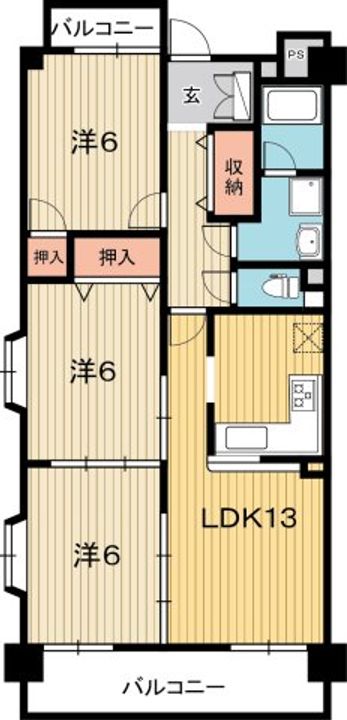 高知県高知市大原町(マンション)の賃貸物件の間取り