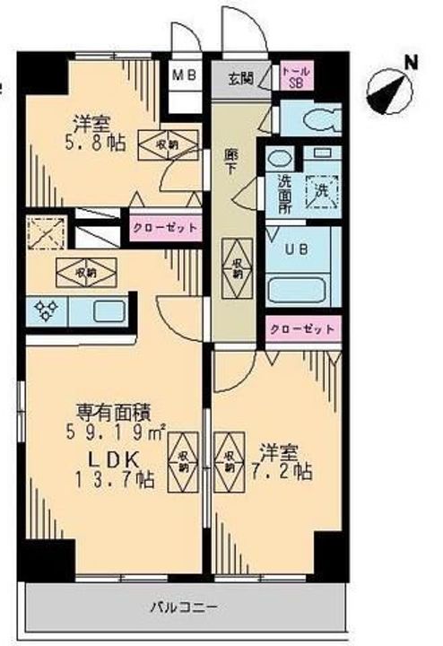 東京都足立区千住仲町(マンション)の賃貸物件の間取り
