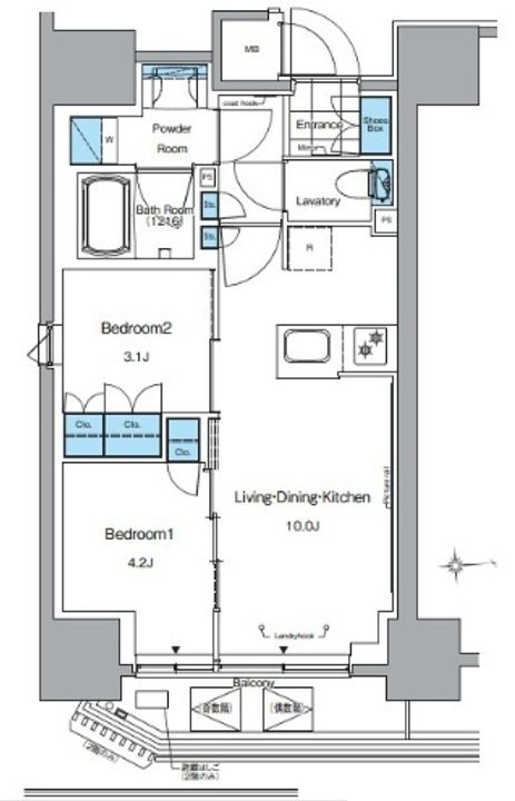 東京都台東区元浅草3の賃貸マンションの間取り