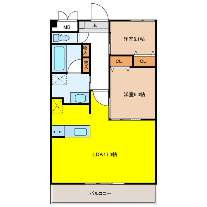 岐阜県羽島市福寿町本郷2(マンション)の賃貸物件の間取り