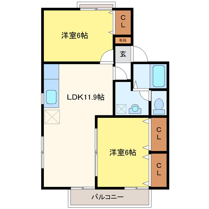 グランディール八乙女Bの間取り