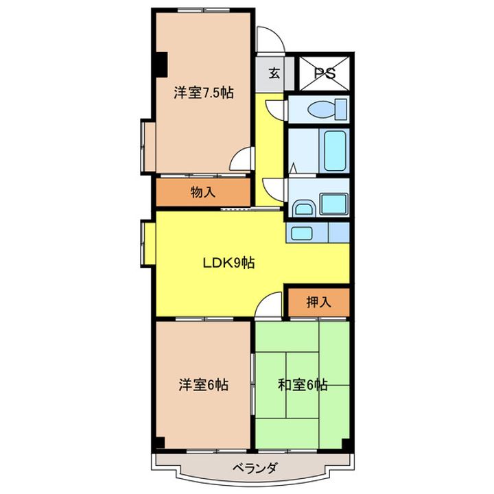 岐阜県岐阜市鏡島精華2(マンション)の賃貸物件の間取り