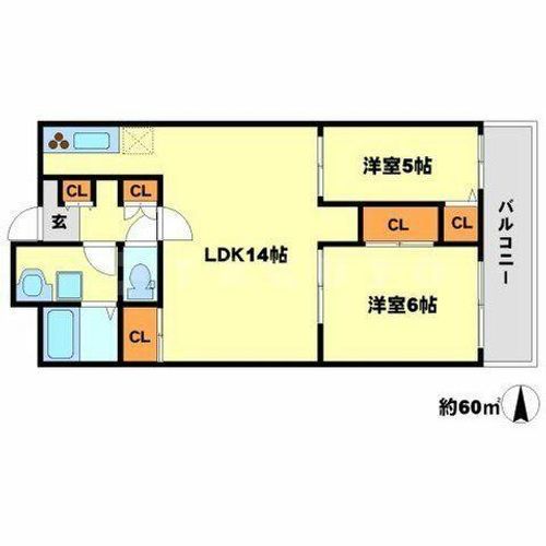 大阪府吹田市岸部北5丁目(マンション)の賃貸物件の間取り