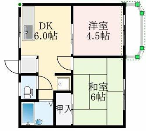 大阪府大阪狭山市東野西1丁目(アパート)の賃貸物件の間取り