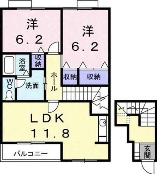 京都府綾部市寺町(アパート)の賃貸物件0201の間取り