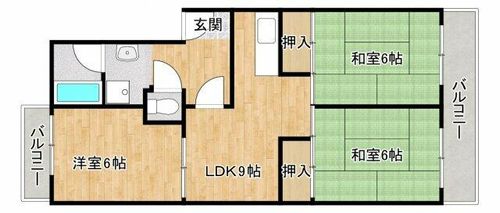 大阪府箕面市粟生間谷東1丁目(マンション)の賃貸物件の間取り