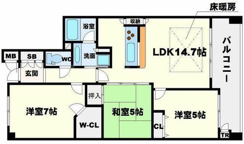 大阪府豊中市上新田2丁目(マンション)の賃貸物件の間取り