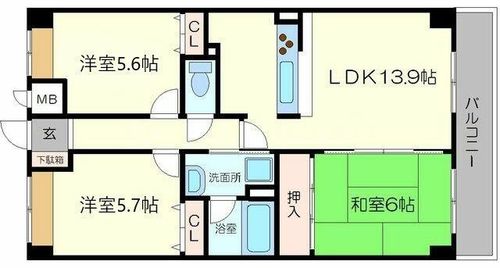 大阪府吹田市江坂町4丁目(マンション)の賃貸物件の間取り