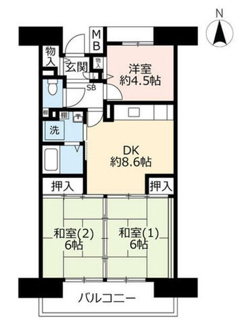 UR八尾若草0010407の間取り