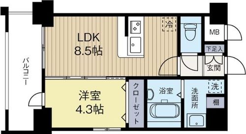 福岡県福岡市博多区博多駅前4丁目(マンション)の賃貸物件の間取り