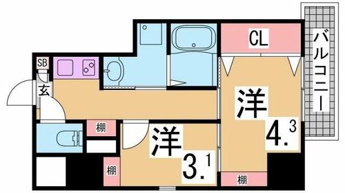 兵庫県神戸市須磨区戸政町1丁目(マンション)の賃貸物件の間取り