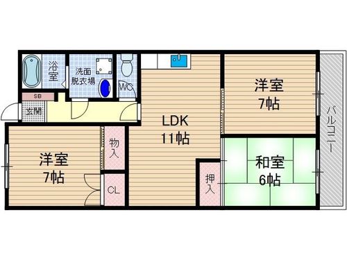大阪府茨木市新堂1丁目(マンション)の賃貸物件の間取り
