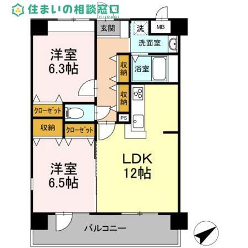 愛知県岡崎市柱6丁目(マンション)の賃貸物件の間取り