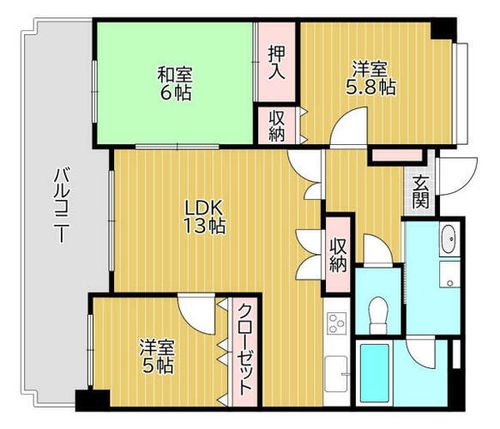 朝日プラザ八幡西 503号室の間取り