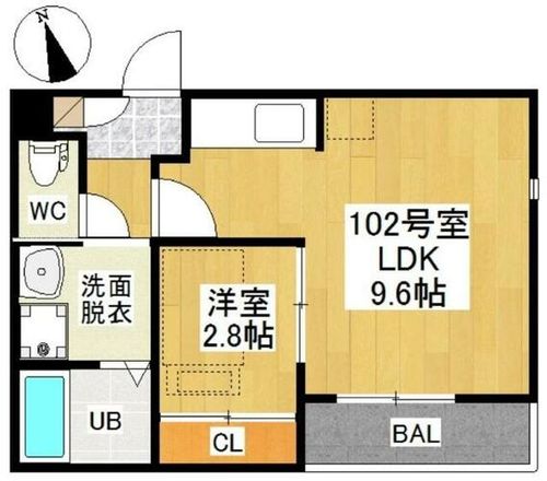 愛知県名古屋市千種区田代町字蝮池上(アパート)の賃貸物件102の間取り