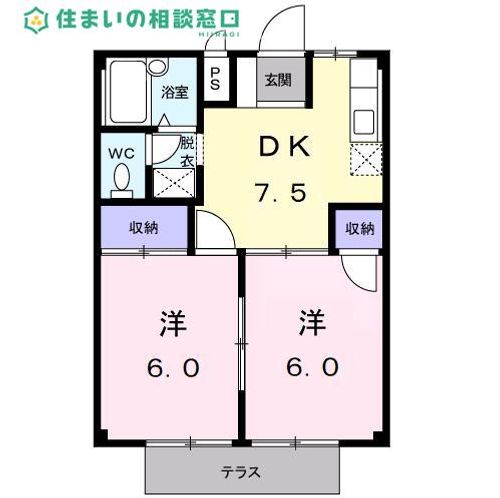 愛知県岡崎市本宿台1丁目(アパート)の賃貸物件の間取り