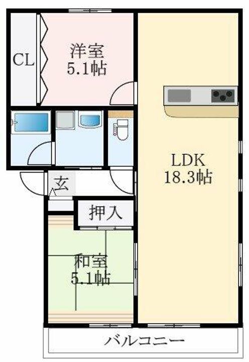 大阪府羽曳野市野々上5丁目(アパート)の賃貸物件の間取り
