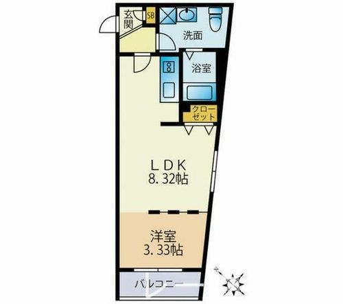 福岡県福岡市中央区唐人町3丁目(マンション)の賃貸物件の間取り