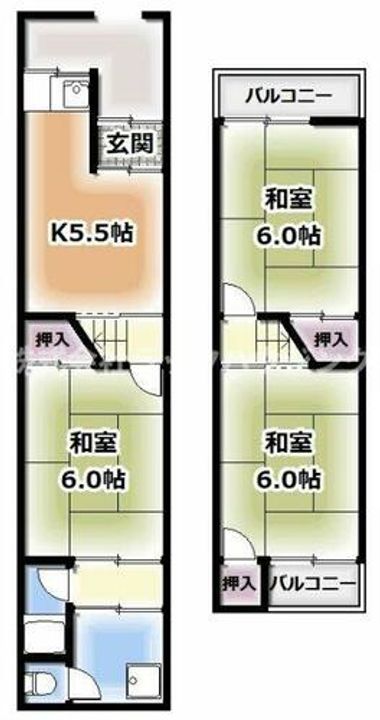大阪府寝屋川市黒原旭町(テラスハウス)の賃貸物件の間取り