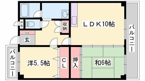 兵庫県姫路市広畑区早瀬町1丁目(マンション)の賃貸物件の間取り