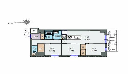 大阪府東大阪市足代北1丁目(マンション)の賃貸物件の間取り
