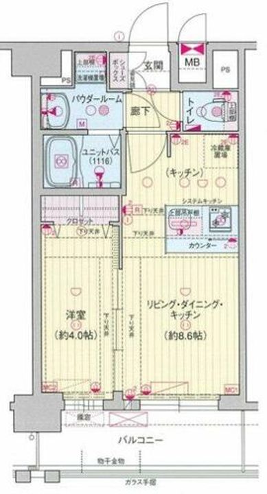 大阪府大阪市生野区鶴橋3丁目(マンション)の賃貸物件の間取り