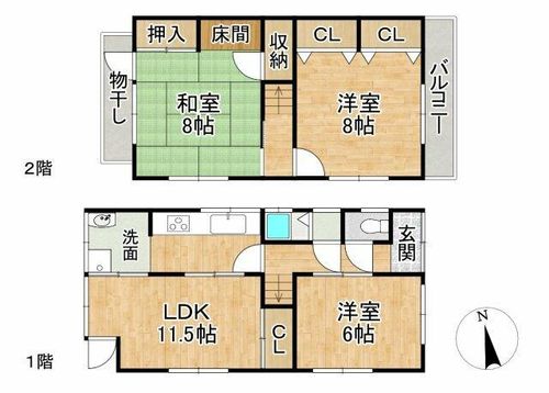 京都府京都市北区大宮玄琢北町(一戸建)の賃貸物件の間取り