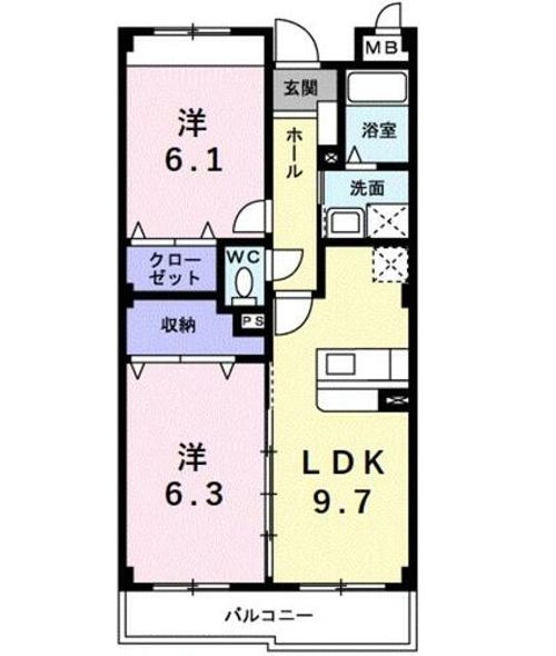 大阪府堺市東区日置荘原寺町(マンション)の賃貸物件の間取り