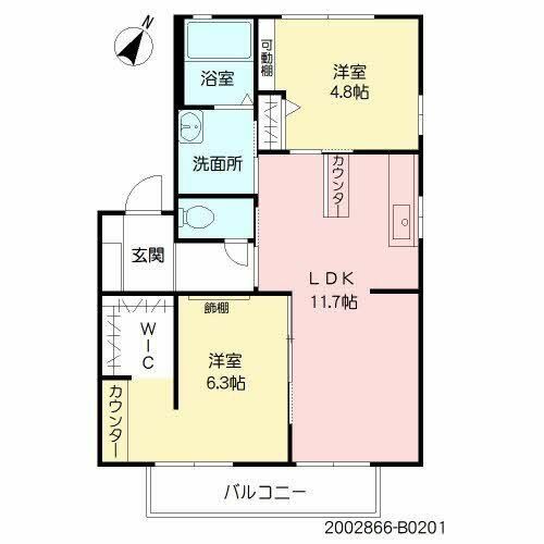 カトレア B棟B0201の間取り