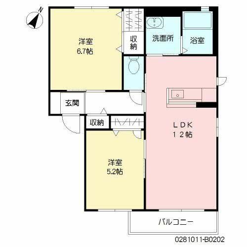 シャーメゾン・ヴァン B棟B0202の間取り
