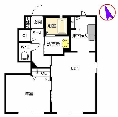 エーアスト湯川 B棟B0101の間取り