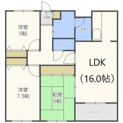 北海道札幌市中央区宮の森一条7丁目(マンション)の賃貸物件の間取り