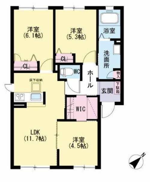 パストラーレ潤崎 E棟E0101の間取り