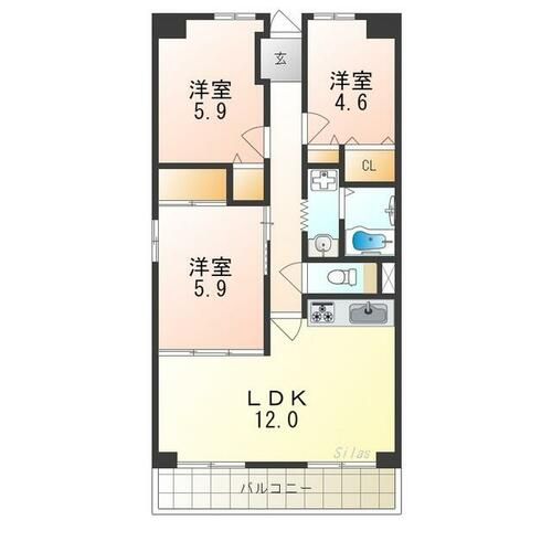大阪府堺市北区長曽根町(マンション)の賃貸物件の間取り