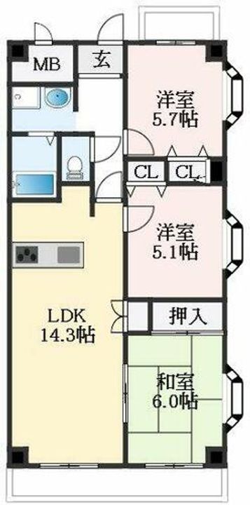 大阪府堺市北区常磐町3丁(マンション)の賃貸物件の間取り