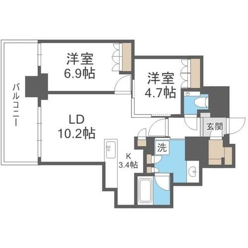 北海道札幌市東区北六条東2丁目(マンション)の賃貸物件の間取り