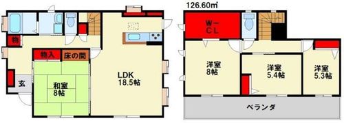 福岡県北九州市八幡西区さつき台1丁目(一戸建)の賃貸物件の間取り