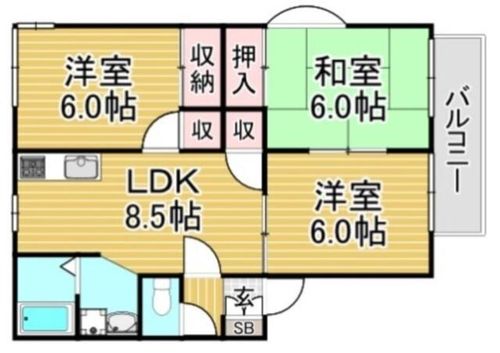 福岡県春日市大谷8丁目(アパート)の賃貸物件の間取り