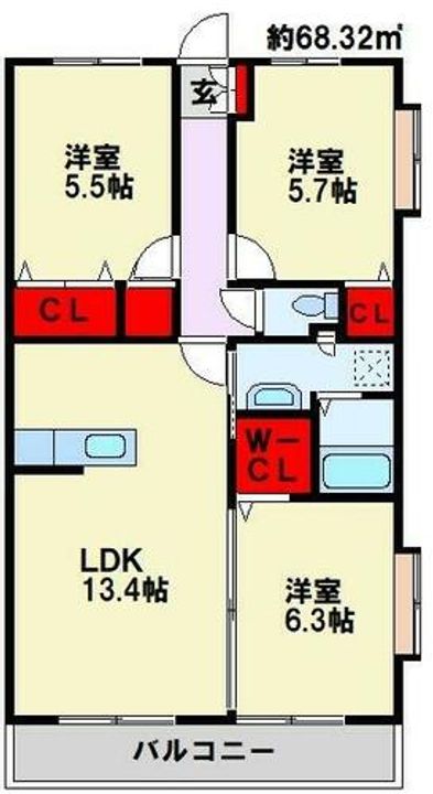 CLAIR ひびきの一番館303の間取り