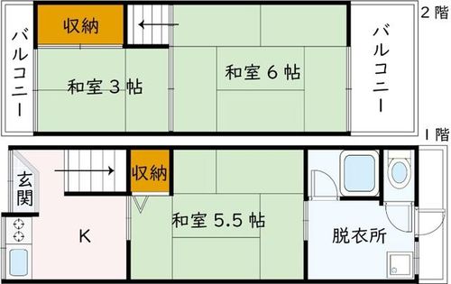大阪府豊中市豊南町西1丁目(テラスハウス)の賃貸物件の間取り