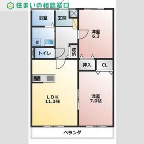 愛知県西尾市丁田町五助(アパート)の賃貸物件の間取り