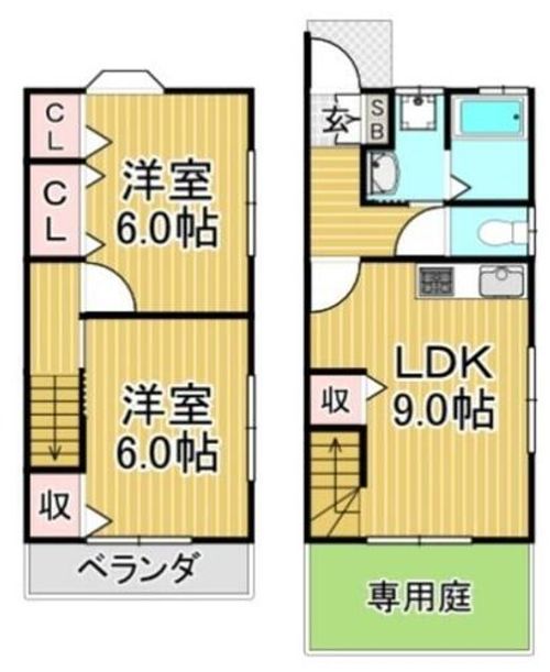 福岡県太宰府市水城6丁目(テラスハウス)の賃貸物件の間取り