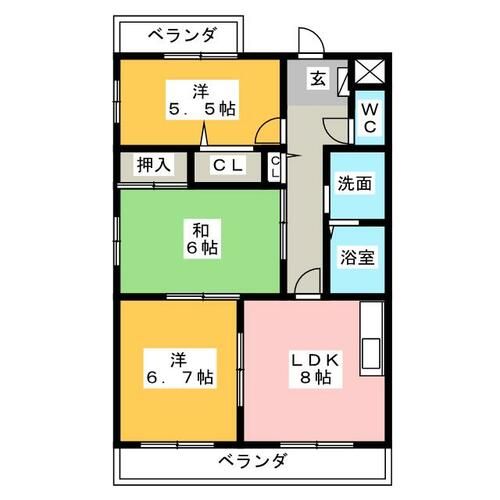 サニーヒルズ釜ヶ洞B棟の間取り