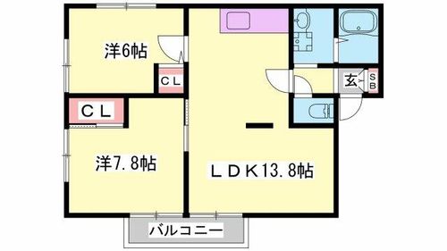 兵庫県姫路市勝原区熊見(アパート)の賃貸物件の間取り