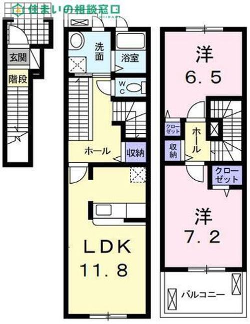 愛知県額田郡幸田町大字相見字新田内(アパート)の賃貸物件の間取り