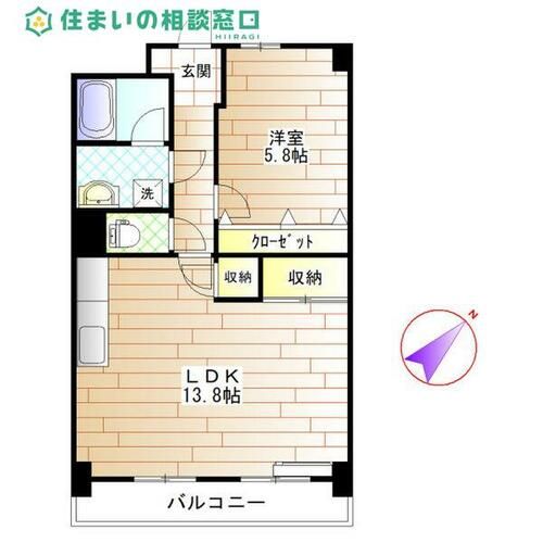 愛知県岡崎市柱1丁目(マンション)の賃貸物件の間取り