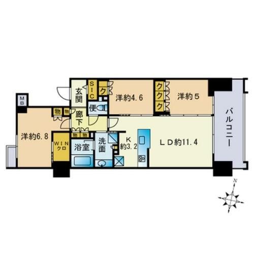 福岡県大野城市下大利1丁目(マンション)の賃貸物件の間取り