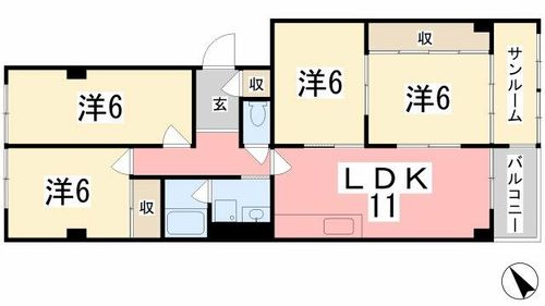 藤和しらさぎハイタウンB棟1107の間取り
