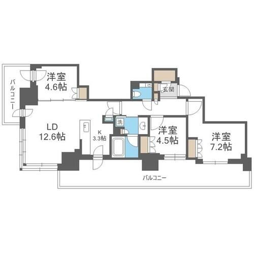 北海道札幌市東区北六条東2丁目(マンション)の賃貸物件の間取り