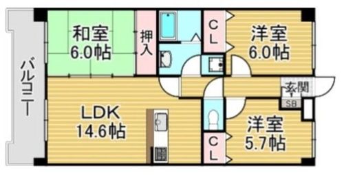 福岡県大野城市下大利4丁目(マンション)の賃貸物件の間取り